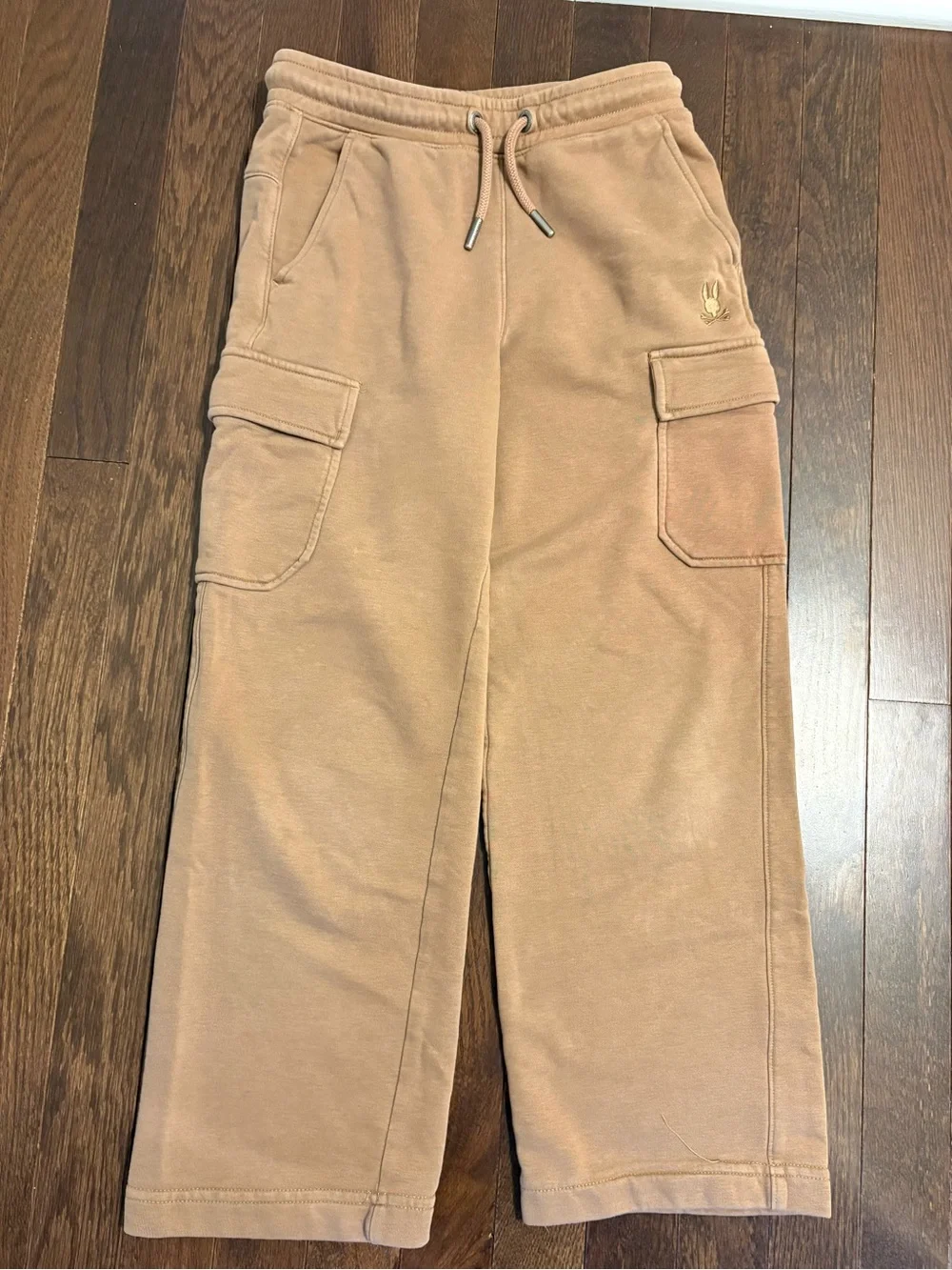 Psycho Bunny Kids Cargo Sweatpants Drawstring Size Small 7/8 Brown Tan
